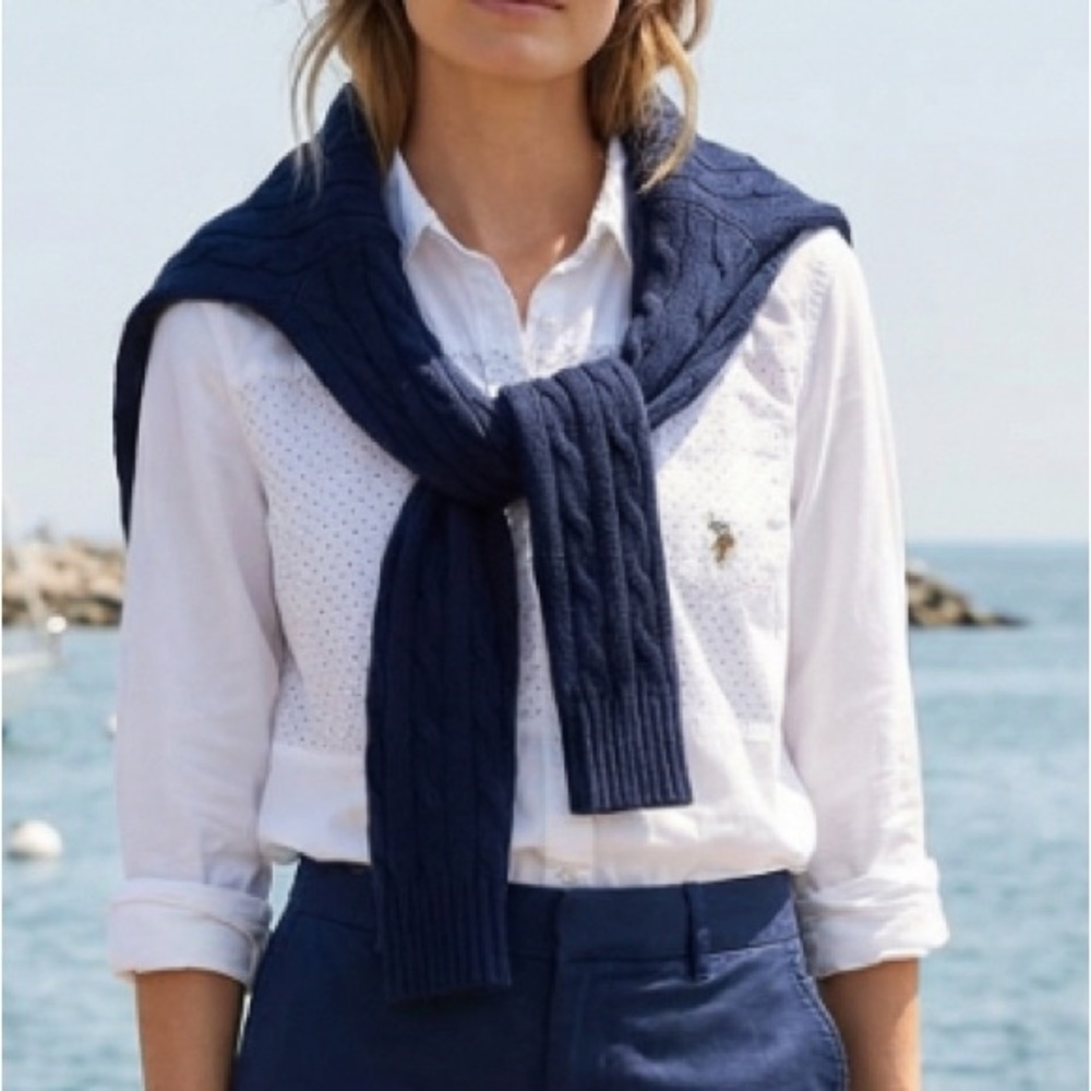 Vintage White polo button up shirt polka dot Coastal Grandma Preppy Old Money